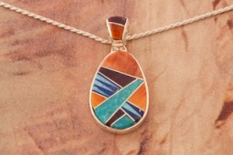 Calvin Begay Genuine Gemstones Sterling Silver Navajo Pendant